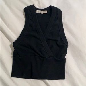 black v-neck racerback crop top